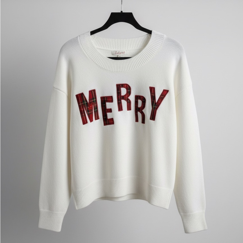 White Sweater with Red Lettering